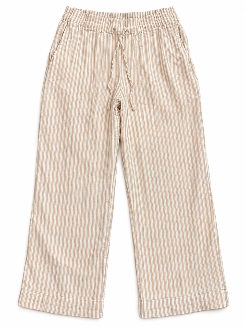 a new day Beige & White Striped Wide-Leg Drawstring Pants